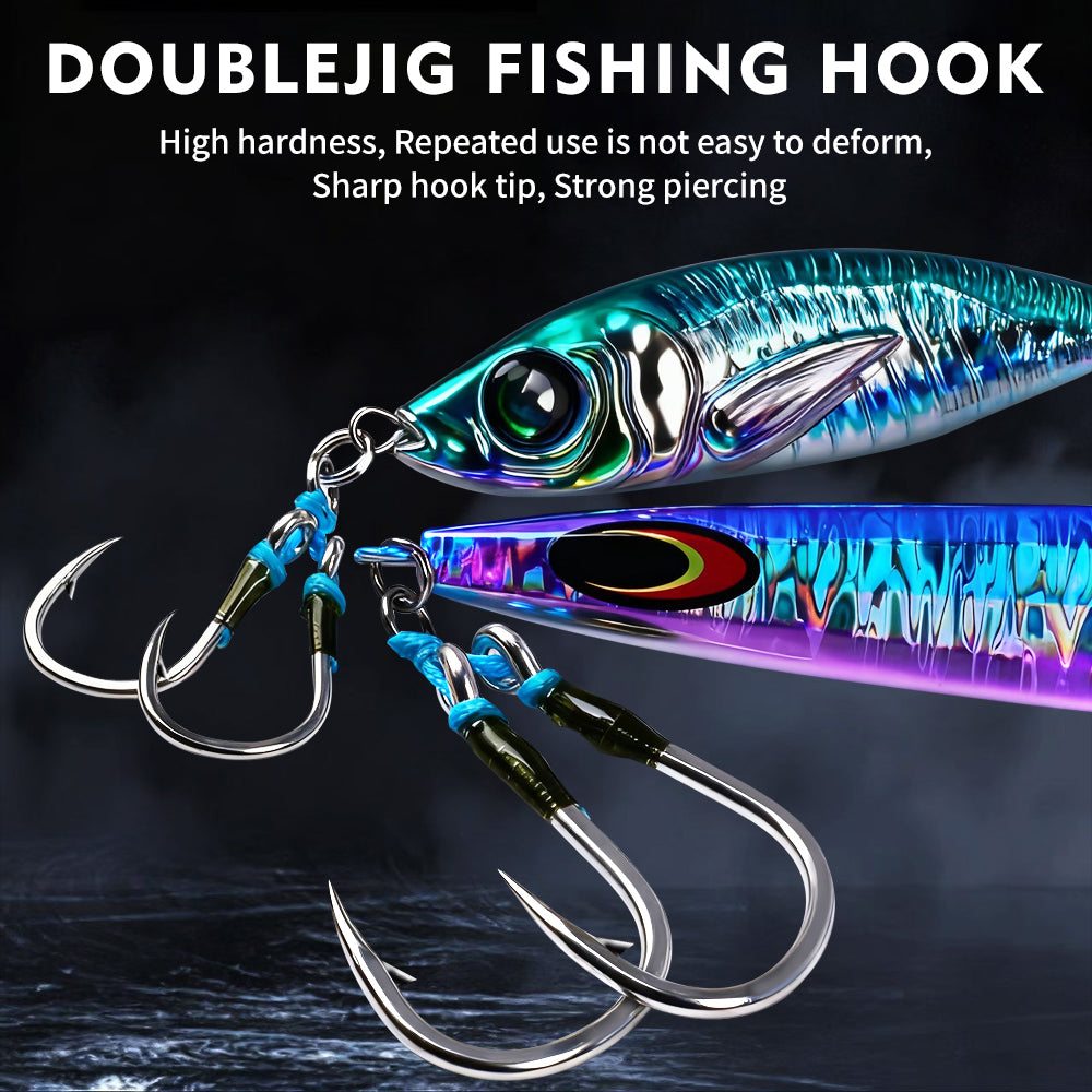 PROBEROS 2 sets Saltwater Jigging Double Hooks 3/0#-13/0# Heavy Duty High Carbon Steel Fishing Hooks