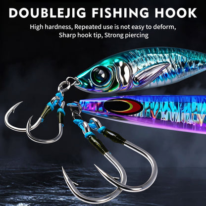 PROBEROS 2 sets Saltwater Jigging Double Hooks 3/0#-13/0# Heavy Duty High Carbon Steel Fishing Hooks