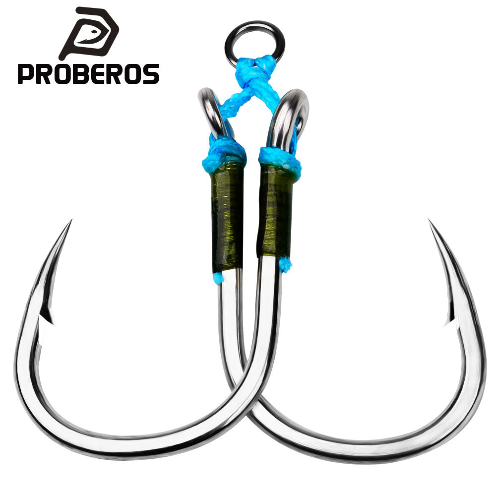 PROBEROS 2 sets Saltwater Jigging Double Hooks 3/0#-13/0# Heavy Duty High Carbon Steel Fishing Hooks
