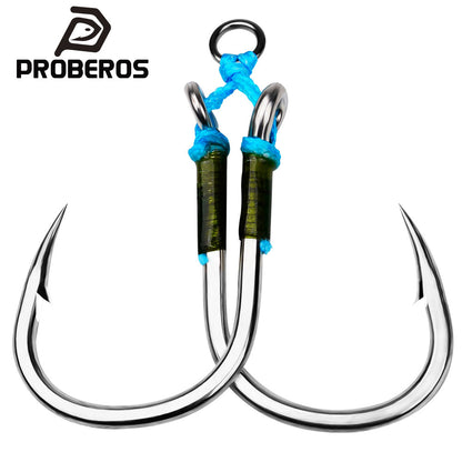 PROBEROS 2 sets Saltwater Jigging Double Hooks 3/0#-13/0# Heavy Duty High Carbon Steel Fishing Hooks