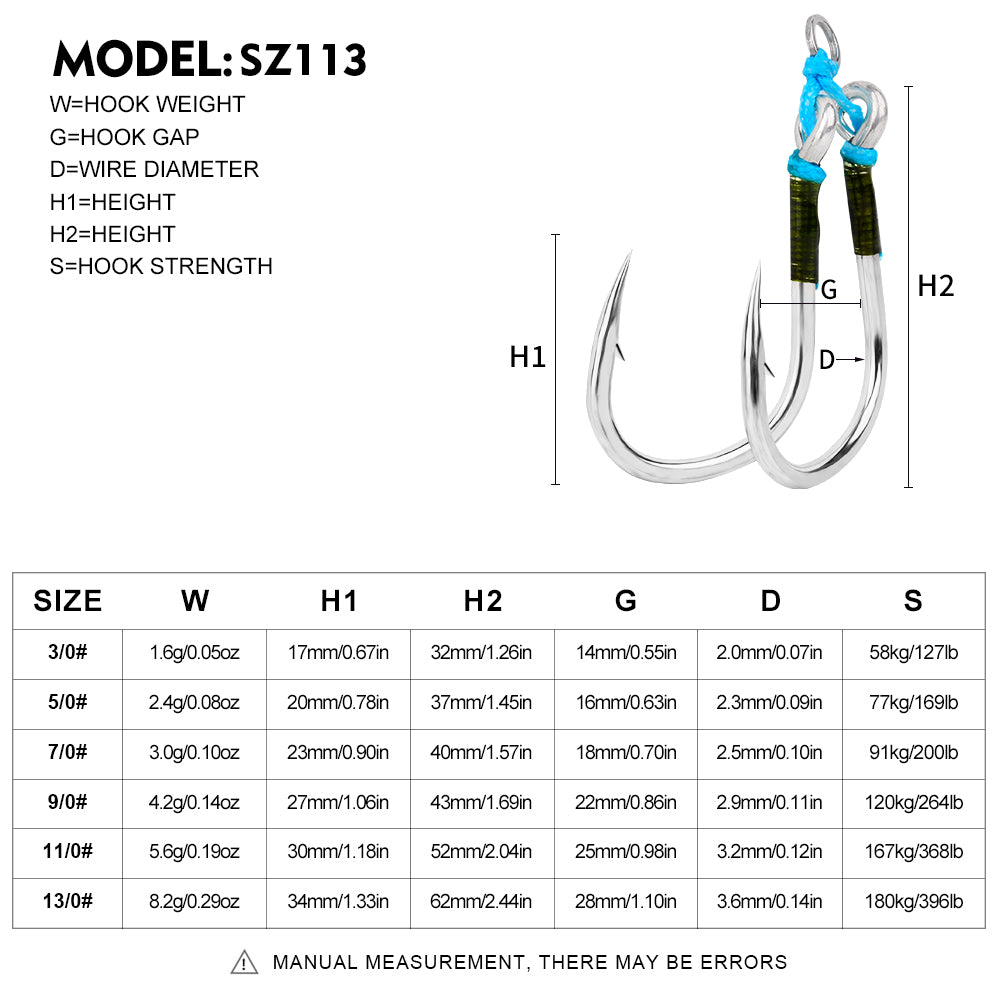 PROBEROS 2 sets Saltwater Jigging Double Hooks 3/0#-13/0# Heavy Duty High Carbon Steel Fishing Hooks