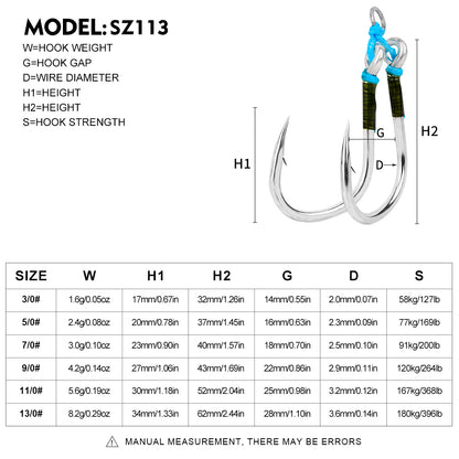 PROBEROS 2 sets Saltwater Jigging Double Hooks 3/0#-13/0# Heavy Duty High Carbon Steel Fishing Hooks