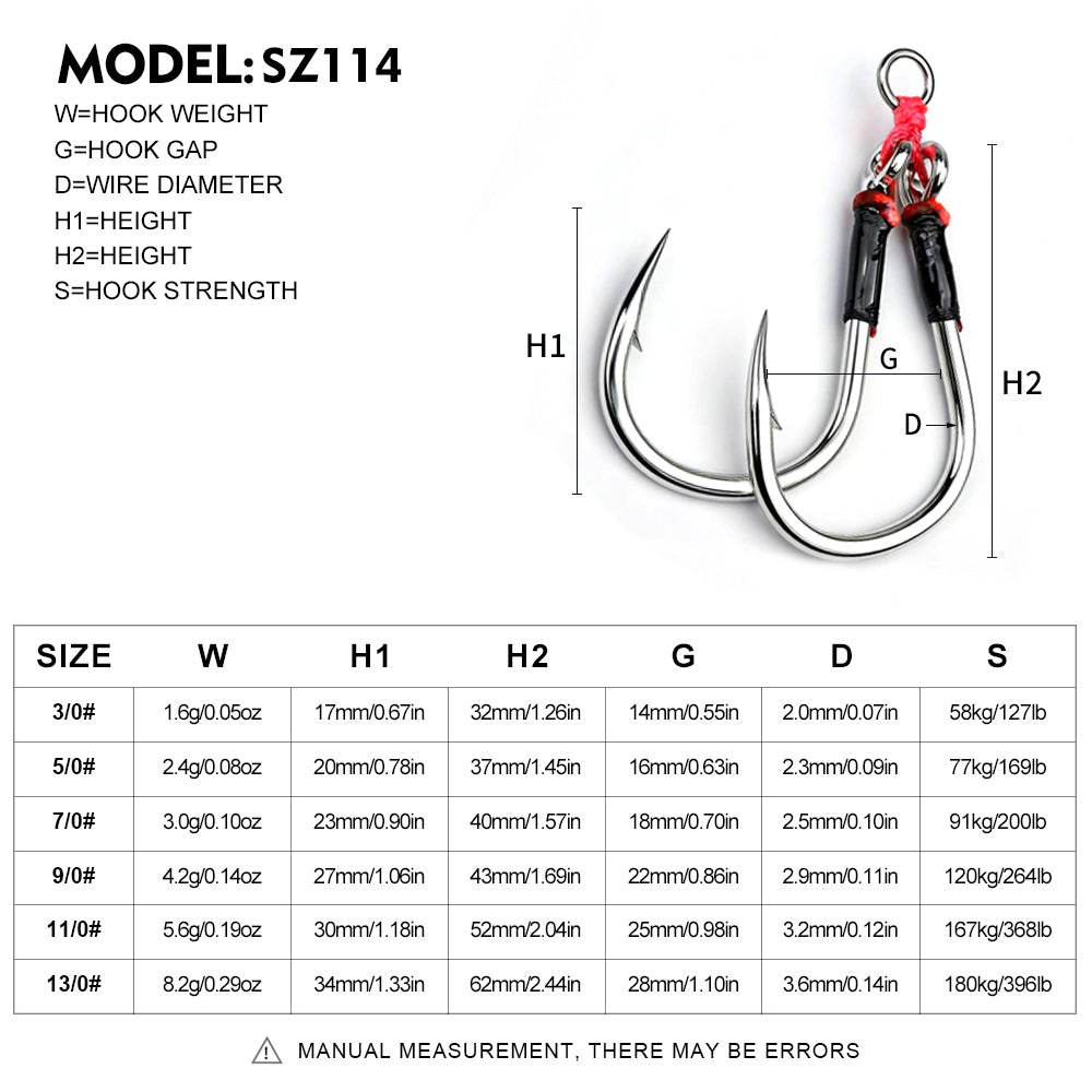 PROBEROS 2 sets Saltwater Jigging Double Hooks 3/0#-13/0# Heavy Duty High Carbon Steel Fishing Hooks