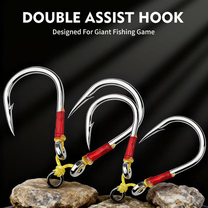 PROBEROS 2Sets Saltwater Jigging Double Assist Hooks 3/0#-13/0#