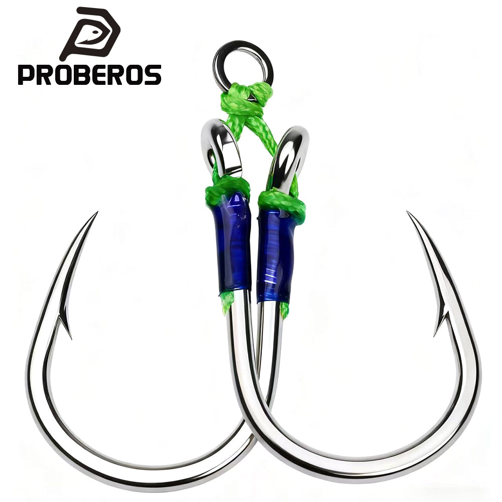 PROBEROS 2Sets Saltwater Jigging Double Assist Hooks 3/0#-13/0# Heavy Duty High Carbon Steel&nbsp; Fishing Hooks
