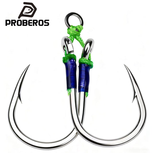 PROBEROS 2Sets Saltwater Jigging Double Assist Hooks 3/0#-13/0# Heavy Duty High Carbon Steel&nbsp; Fishing Hooks