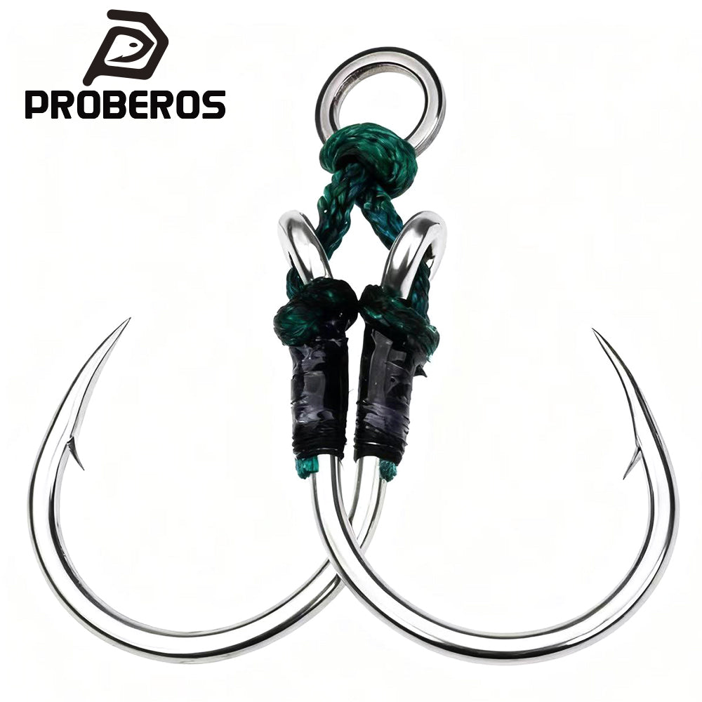 PROBEROS 2Sets Saltwater Jigging Double Assist Hooks 3/0#-13/0# High Carbon Steel Fishing Hooks