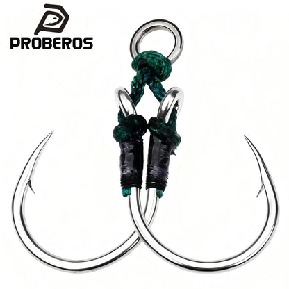 PROBEROS 2Sets Saltwater Jigging Double Assist Hooks 3/0#-13/0# High Carbon Steel Fishing Hooks