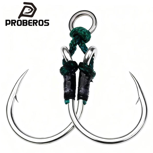PROBEROS 2Sets Saltwater Jigging Double Assist Hooks 3/0#-13/0# High Carbon Steel Fishing Hooks
