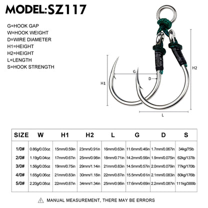 PROBEROS 2Sets Saltwater Jigging Double Assist Hooks 3/0#-13/0# High Carbon Steel Fishing Hooks