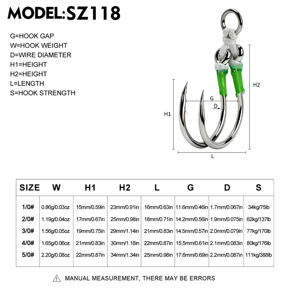 PROBEROS 2Sets Saltwater Jigging Double Assist Hooks 3/0#-13/0# High Carbon Steel Fishing Hooks
