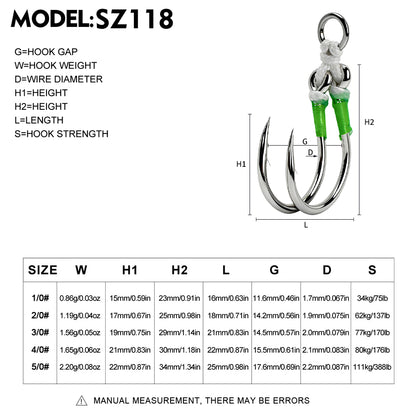 PROBEROS 2Sets Saltwater Jigging Double Assist Hooks 3/0#-13/0# High Carbon Steel Fishing Hooks
