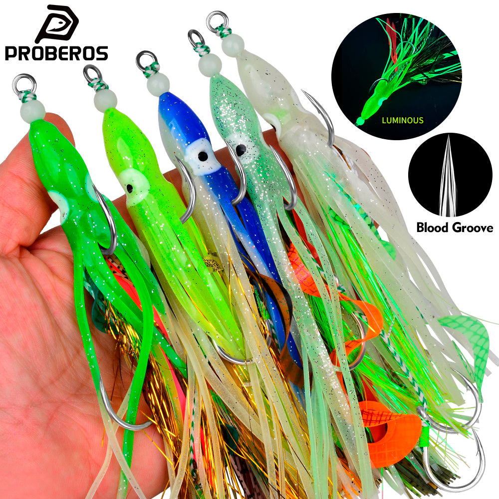 PROBEROS Luminous Octopus Assist Hook 3-Hook Jig Hook Deep Sea Fishing Hook