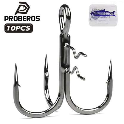 PROBEROS 10PCS Treble Fishing Hooks&nbsp; 4#-3/0# 3X Strong High Carbon Steel Hooks