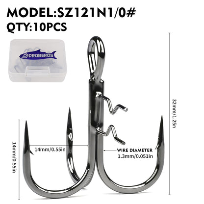 PROBEROS 10PCS Treble Fishing Hooks&nbsp; 4#-3/0# 3X Strong High Carbon Steel Hooks