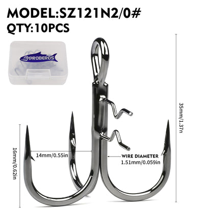 PROBEROS 10PCS Treble Fishing Hooks&nbsp; 4#-3/0# 3X Strong High Carbon Steel Hooks