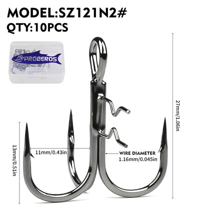 PROBEROS 10PCS Treble Fishing Hooks&nbsp; 4#-3/0# 3X Strong High Carbon Steel Hooks