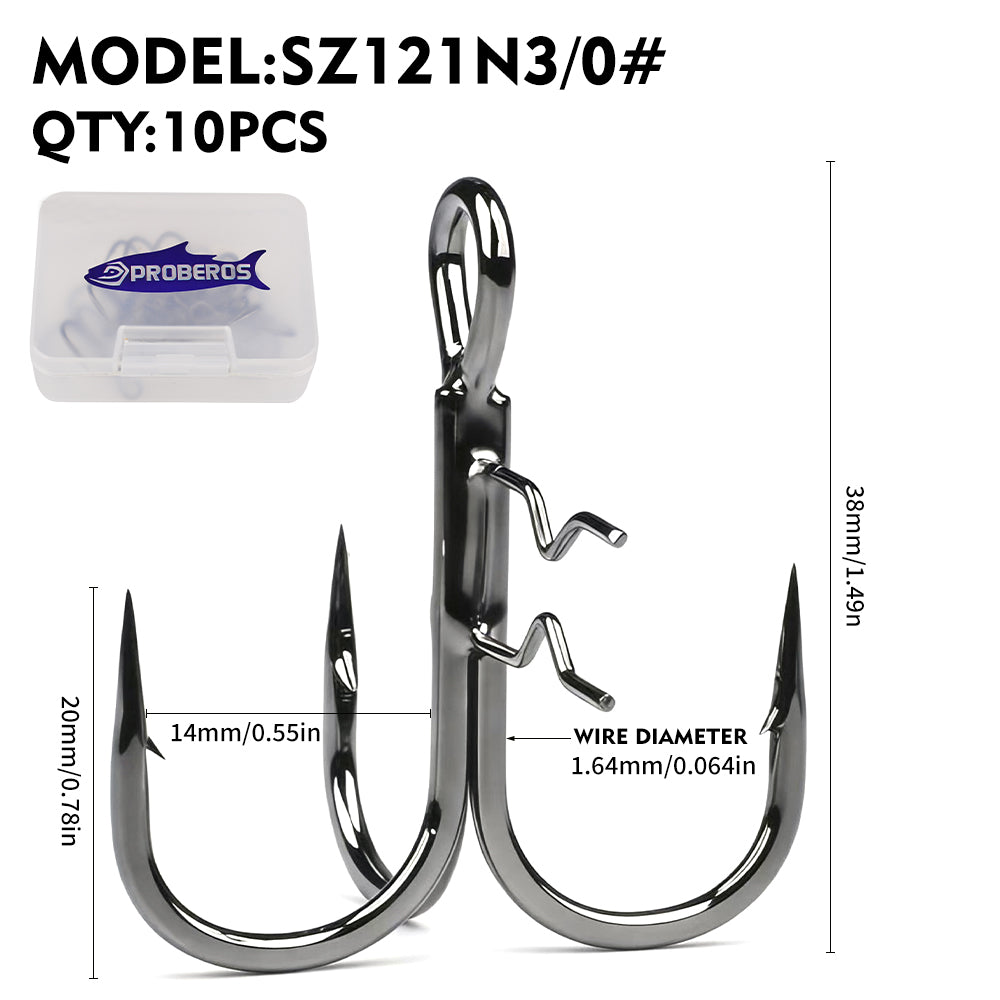PROBEROS 10PCS Treble Fishing Hooks&nbsp; 4#-3/0# 3X Strong High Carbon Steel Hooks
