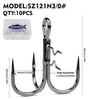 PROBEROS 10PCS Treble Fishing Hooks&nbsp; 4#-3/0# 3X Strong High Carbon Steel Hooks