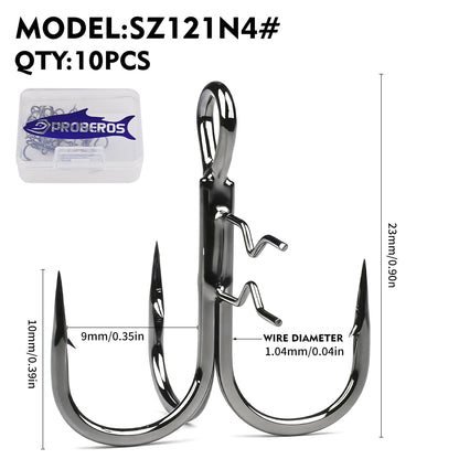 PROBEROS 10PCS Treble Fishing Hooks&nbsp; 4#-3/0# 3X Strong High Carbon Steel Hooks