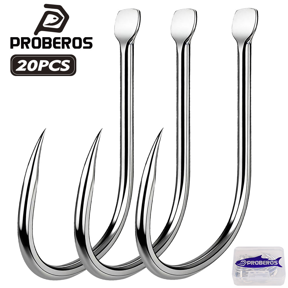 PROBEROS 20PCS High Carbon Steel Fishing Hooks 2#-5/0# Anti-Rust Single Hook Tin Color Fishhooks