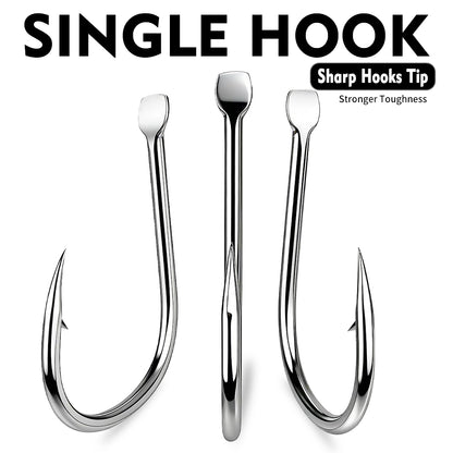 PROBEROS 20PCS High Carbon Steel Fishing Hooks 2#-5/0# Anti-Rust Single Hook Tin Color Fishhooks