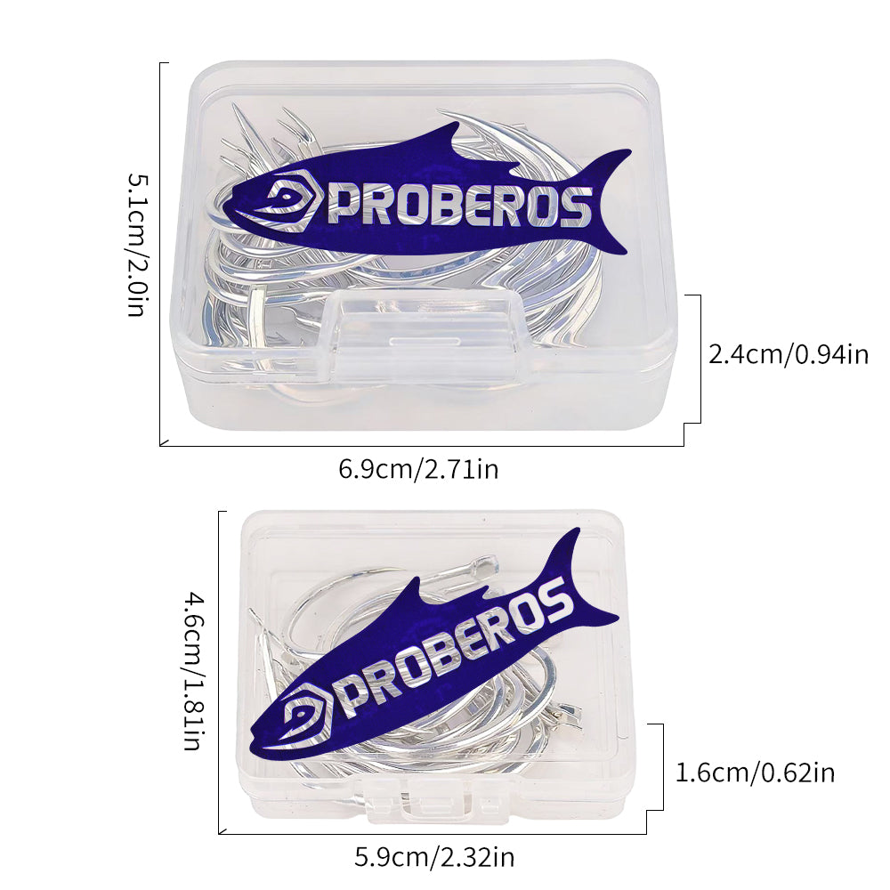 PROBEROS 20PCS High Carbon Steel Fishing Hooks 2#-5/0# Anti-Rust Single Hook Tin Color Fishhooks