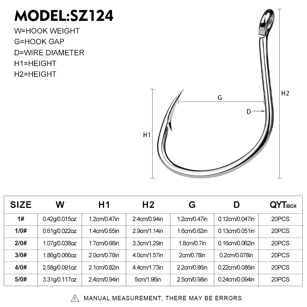 PROBEROS 20PCS High Carbon Steel Fishing Hooks 1#-5/0# Anti-Rust Single Hook Tin Color Fishhooks