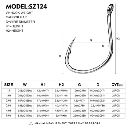 PROBEROS 20PCS High Carbon Steel Fishing Hooks 1#-5/0# Anti-Rust Single Hook Tin Color Fishhooks