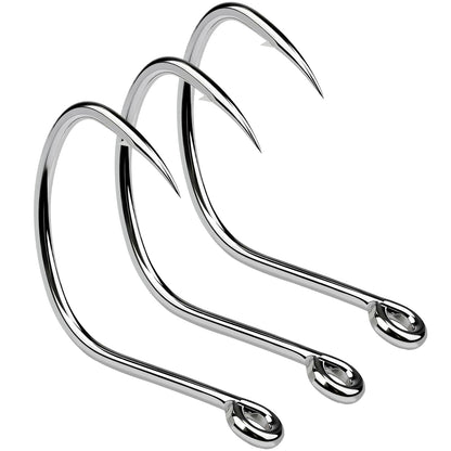 PROBEROS 20PCS High Carbon Steel Fishing Hooks 1#-5/0# Anti-Rust Single Hook Tin Color Fishhooks