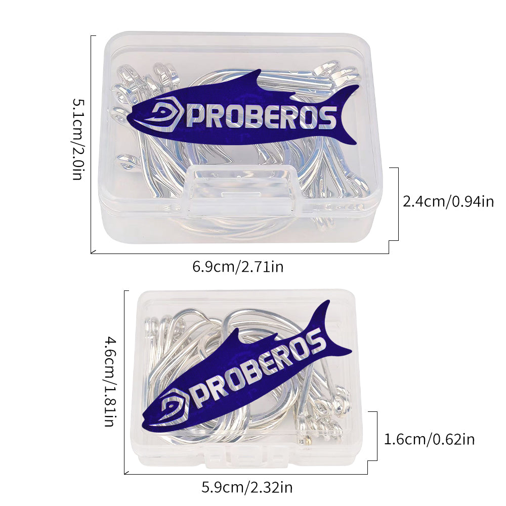 PROBEROS 20PCS High Carbon Steel Fishing Hooks 1#-5/0# Anti-Rust Single Hook Tin Color Fishhooks
