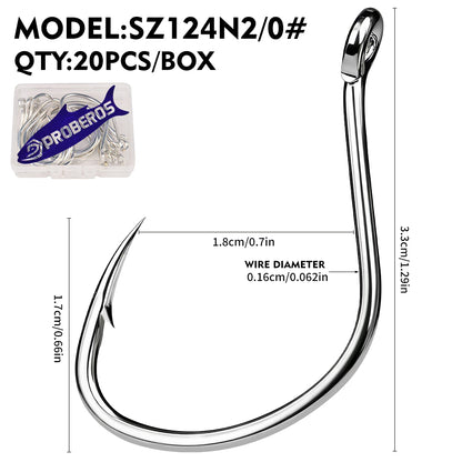PROBEROS 20PCS High Carbon Steel Fishing Hooks 1#-5/0# Anti-Rust Single Hook Tin Color Fishhooks