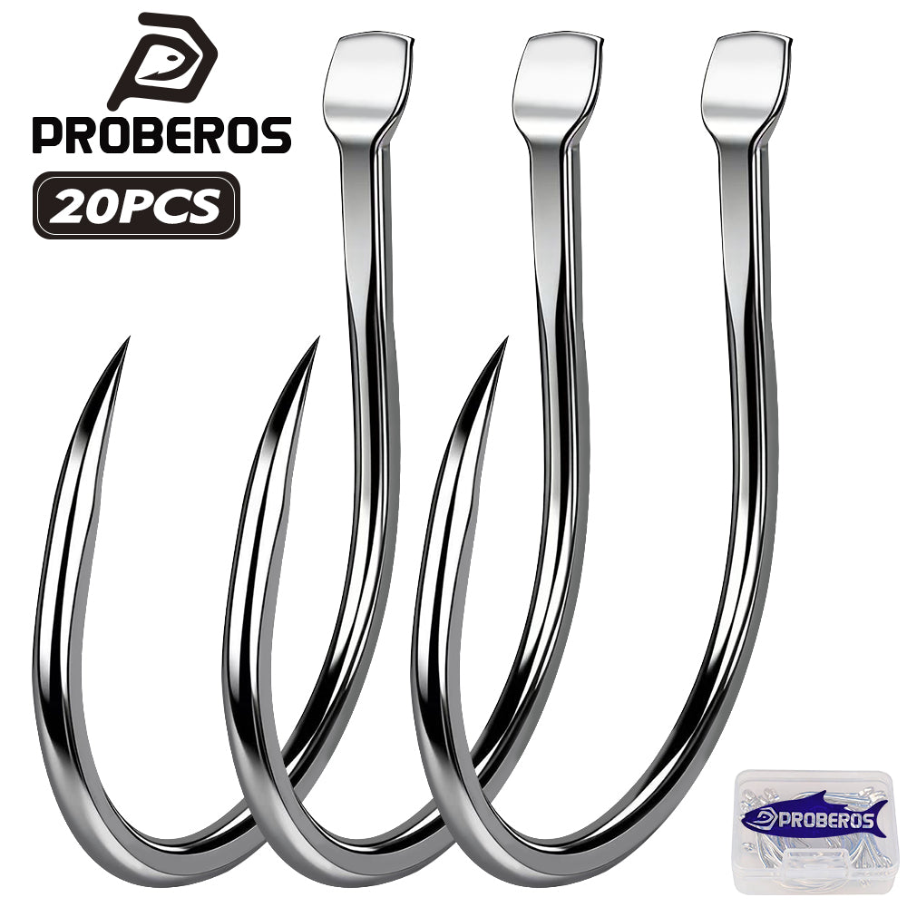 PROBEROS 20PCS High Carbon Steel Fishing Hooks 3/0#-5/0# Anti-Rust Single Hook Tin Color Fishhooks