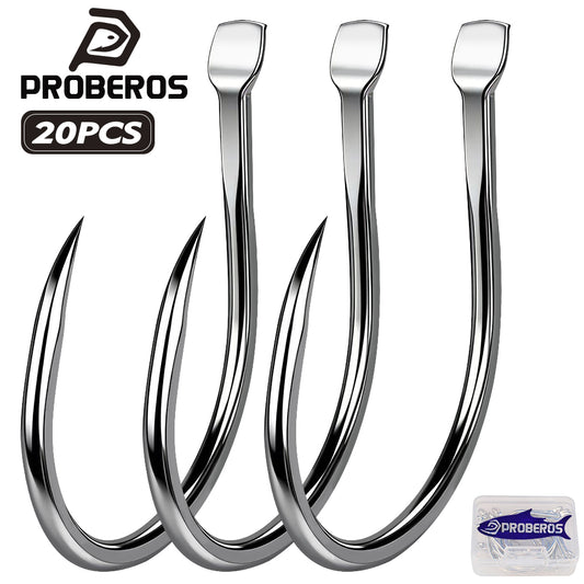 PROBEROS 20PCS High Carbon Steel Fishing Hooks 3/0#-5/0# Anti-Rust Single Hook Tin Color Fishhooks