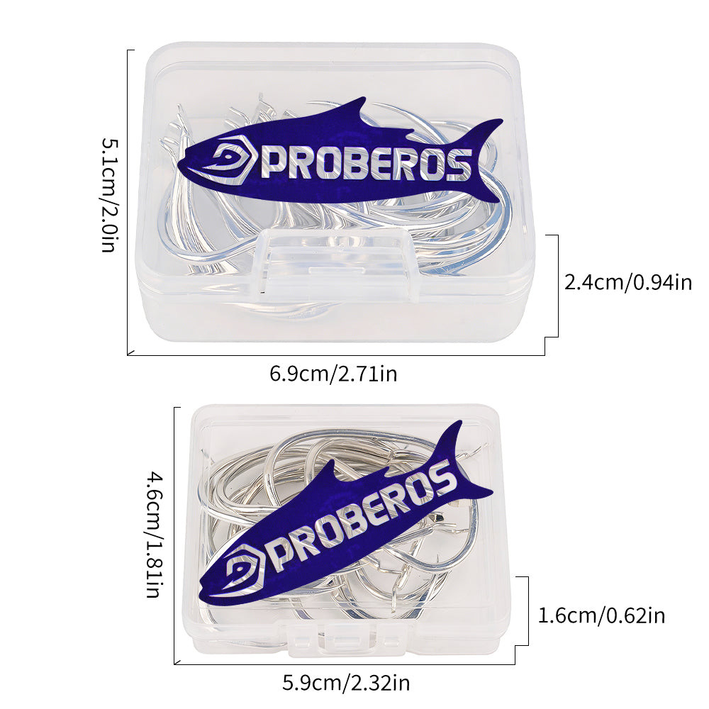 PROBEROS 20PCS High Carbon Steel Fishing Hooks 3/0#-5/0# Anti-Rust Single Hook Tin Color Fishhooks