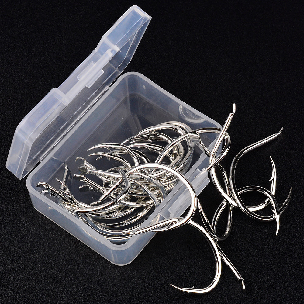 PROBEROS 20PCS High Carbon Steel Fishing Hooks 3/0#-5/0# Anti-Rust Single Hook Tin Color Fishhooks
