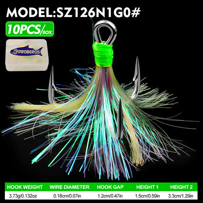 PROBEROS SZ126 Feathered Treble Hooks | High Carbon Steel Saltwater 1#-5/0#