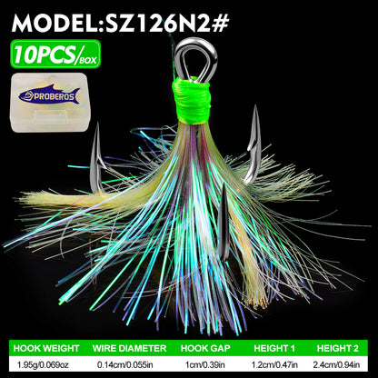 PROBEROS SZ126 Feathered Treble Hooks | High Carbon Steel Saltwater 1#-5/0#