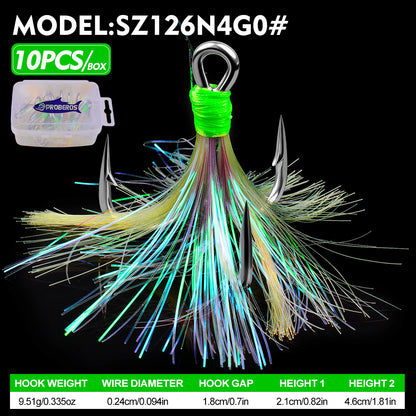 PROBEROS SZ126 Feathered Treble Hooks | High Carbon Steel Saltwater 1#-5/0#