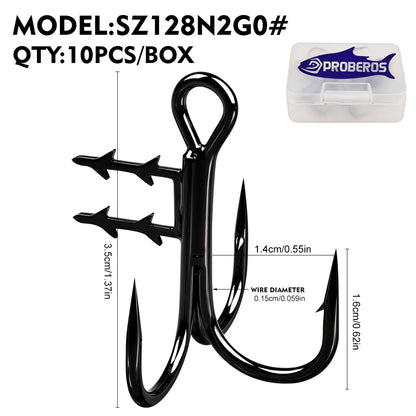 PROBEROS SZ128 Bait Keeper Treble Hooks 8#-3/0# Black 10Pcs