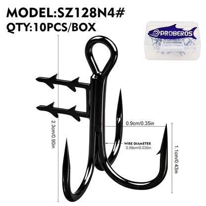 PROBEROS SZ128 Bait Keeper Treble Hooks 8#-3/0# Black 10Pcs