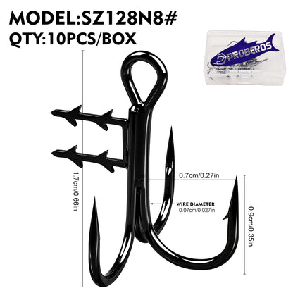 PROBEROS SZ128 Bait Keeper Treble Hooks 8#-3/0# Black 10Pcs