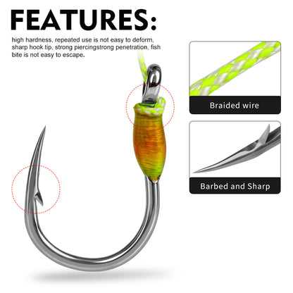 PROBEROS SZ130 Stainless Steel Jigging Hook for Saltwater Sea Fishing Tied Assist Hook with Flash Skirt