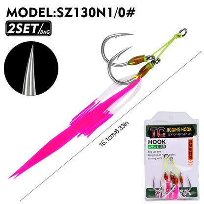 PROBEROS SZ130 Stainless Steel Jigging Hook for Saltwater Sea Fishing Tied Assist Hook with Flash Skirt