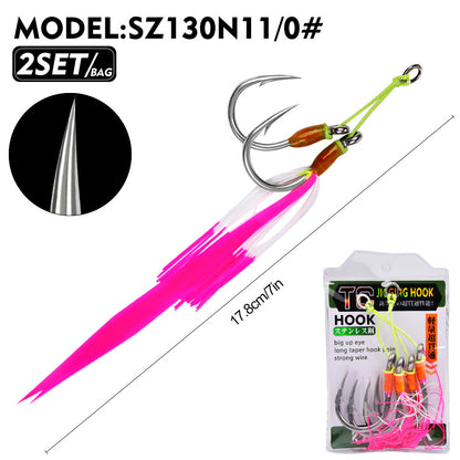 PROBEROS SZ130 Stainless Steel Jigging Hook for Saltwater Sea Fishing Tied Assist Hook with Flash Skirt