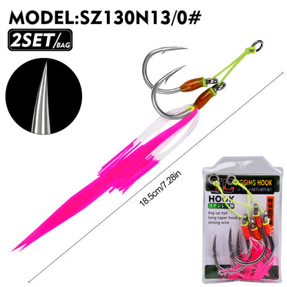 PROBEROS SZ130 Stainless Steel Jigging Hook for Saltwater Sea Fishing Tied Assist Hook with Flash Skirt