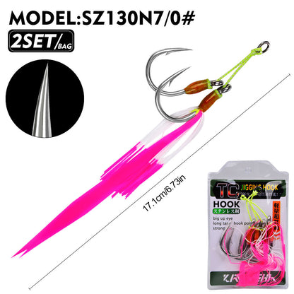 PROBEROS SZ130 Stainless Steel Jigging Hook for Saltwater Sea Fishing Tied Assist Hook with Flash Skirt