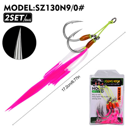 PROBEROS SZ130 Stainless Steel Jigging Hook for Saltwater Sea Fishing Tied Assist Hook with Flash Skirt