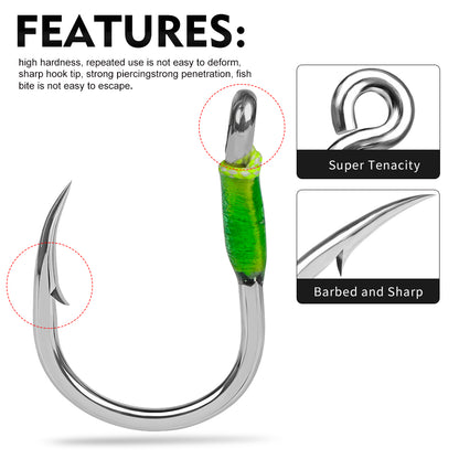 PROBEROS SZ131 Saltwater Tied Jigging Assist Hooks with Flash Skirt (2-Hook Pack / 5-Pack Value Set)