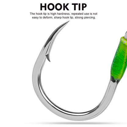 PROBEROS SZ131 Saltwater Tied Jigging Assist Hooks with Flash Skirt (2-Hook Pack / 5-Pack Value Set)